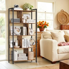 Estante de 5 prateleiras para livros 30 x 74 x 150 cm castanho-preto