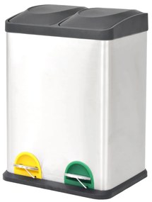 vidaXL Caixote do lixo para reciclagem com pedais 36 L aço inoxidável