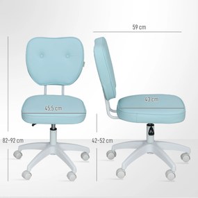 Cadeira de Escritório Giratória Estofada em Pele Sintética com Altura Ajustável sem Braços Suporta até 120 kg 46x59x82-92 cm Azul Claro