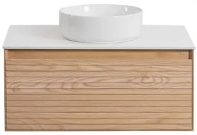Conjunto De Móveis De Banheiro Em Madeira Tedrik Ash Castanho Fresno & Cerâmica Redonda Branca Ø40 Cm Lenka & Sem Espelho & Sem Torneira - Sklum