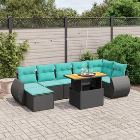 vidaXL 8 pcs conjunto de sofás p/ jardim c/ almofadões vime PE preto