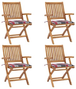 vidaXL Cadeiras de jardim dobráveis c/ almofadões 4 pcs teca maciça