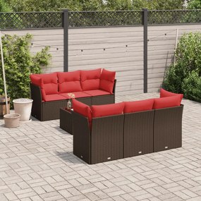 vidaXL 7 pcs conjunto de sofás jardim c/ almofadões vime PE castanho
