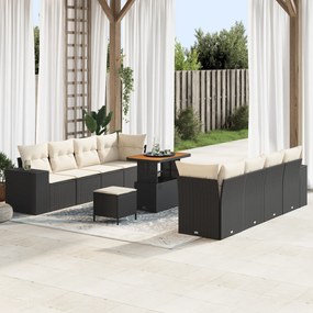 Conjunto de Sofá de Jardim vidaXL com Almofadas Preto Rattan Sintético