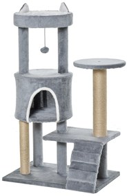 PawHut Arranhador para Gatos Médio de 5 Níveis com Plataforma Ninho Postes de Sisal Escada e Bola Suspensa 60x40x100 cm Cinza