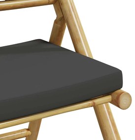 2pcs cadeiras bistrô dobráveis c/ almofadões cinza escuro bambu