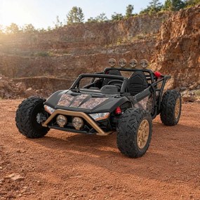 Carro elétrico para Crianças 2 Lugares Buggy Racing 5 24V Rodas Espuma EVA, assento couro ecológico Preto