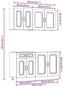 4 peças armário de cozinha conjunto Kalmar concreto cinza