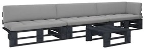 vidaXL 4 pcs conj. lounge paletes c/ almofadões pinho impregnado preto