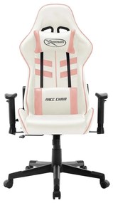 Cadeira de gaming couro artificial branco e cor-de-rosa