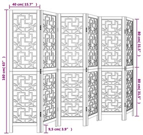 Biombo c/ 6 painéis madeira de paulownia maciça castanho