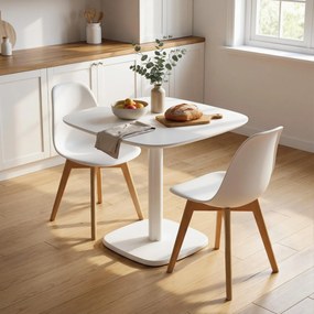 Mesa de jantar para 4 pessoas 70 x 70 cm (CADEIRAS NÃO INCLUIDAS), mesa de cozinha quadrada de estilo moderno com tampo com aspeto de madeira, branca