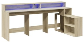 Secretária com luzes LED derivados de madeira carvalho sonoma