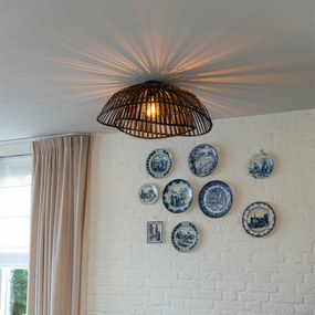 Candeeiro de teto oriental preto bambu 62 cm - Pua