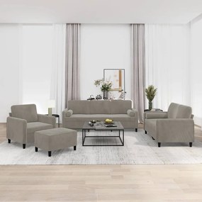 vidaXL 4 pcs conjunto sofás c/ almofadas/almofadões veludo cinza-claro