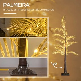 Árvore Palmeira com 150 Luzes LED IP44 Branco Quente Árvore Decorativa para Sala de Estar Festas Interior 21x21x150cm Dourado