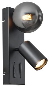 Candeeiro de Parede Moderno Preto 2-Luzes Inclinável com Porta USB-C - Lesly