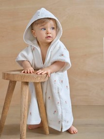 Poncho de banho para bebé, personalizável, com algodão reciclado, tema GIVERNY branco estampado