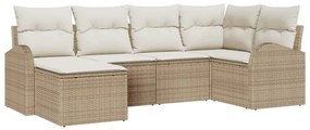 Conjunto de Sofá Jardim vidaXL 6 Peças com Almofadas Bege Rattan Polié