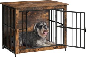 Gaiola para cães, para interior 82 x 55 x 64 cm, até 20 kg, 2 portas, castanho vintage