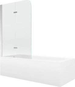 Mexen Vega banheira retangular 160 x 70 cm com painel e parede de banho de 2 portas 100 cm, transparente, cromado