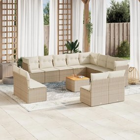 13 pcs conjunto de sofás p/ jardim com almofadões vime PE bege