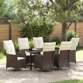 vidaXL Conjunto de Jantar para Jardim de 7 Peças com Almofadas em Rattan Poliéster Marrom