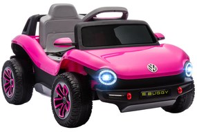 AIYAPLAY Carro Elétrico para Crianças Volkswagen E-Buggy Bateria 12V com Controlo Remoto 2,4 G Faróis LED Música USB 98x56,5x47 cm Rosa | Aosom Portugal