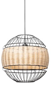 Candeeiro de suspensão oriental preto com ráfia 38 cm - Emir Oriental