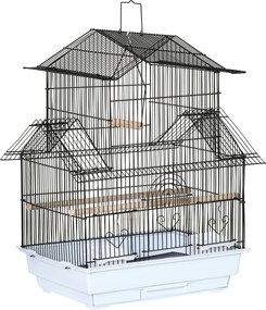 Gaiola para Pássaros de Aço com Bandeja Removível e 2 Comedouros, Periquitos e Pintassilgos 50,5x41x63 cm Branco