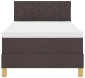 Cama Box com Colchão &amp; LED Castanho Escuro 90x200 cm Tecido
