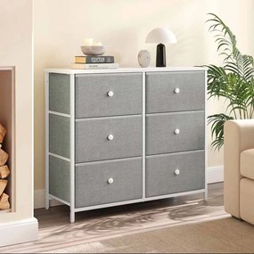Cómoda com 6 gavetas em tecido com estrutura metálica e organizador 30 x 80 x 71 cm cinza claro, branco