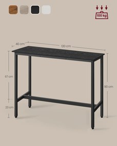 Mesa de bar retangular de design industrial 120x40x90cm preta