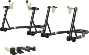 Suporte para roda dianteira e traseira com capacidade para 390 kg; suporte de oficina para motos com braço ajustável em aço, garfo em forma de U + L,