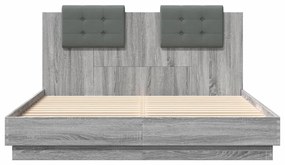 Estrutura de cama c/ cabeceira/luzes LED 150x200cm cinza sonoma