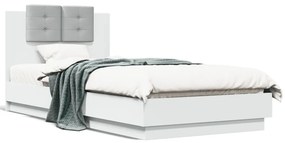 Estrutura de cama com cabeceira e luzes LED 90x200 cm branco