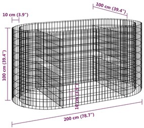 Canteiro elevado/cesto gabião 200x100x100 cm ferro galvanizado