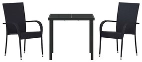 Conjunto de Jantar para Jardim 3 pcs Preto Rattan de PE