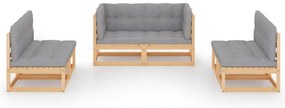 6 pcs conjunto lounge de jardim com almofadões pinho maciço