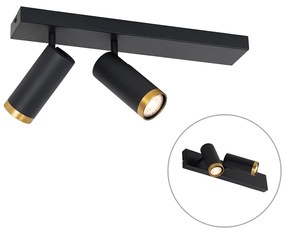 Foco de teto moderno preto com bronze 2 luzes ajustável - Renna Moderno