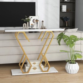 Mesa de Consola de Entrada, 100 x 30 x 79 cm, Tampo de Mármore Artificial, Branco