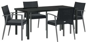 Conjunto de Jantar de Jardim com 5 Peças e Almofadas em Preto de Polié
