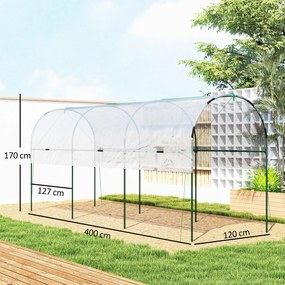 Estufa de jardim para tomates com 4 arcos de aço e lona de PVC, 4 x 1,2 x 1,7 m, verde