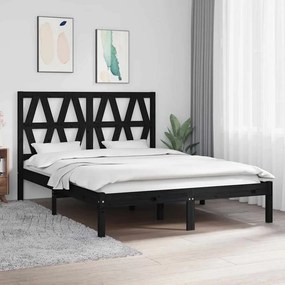 vidaXL Estrutura de cama king 150x200 cm pinho maciço preto