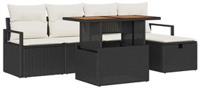Conjunto de Sofá de Jardim com 6 Peças e Almofadas Pretas em Poly Ratt
