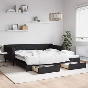 vidaXL Sofá-cama com gavetão e gavetas 100x200 cm tecido preto