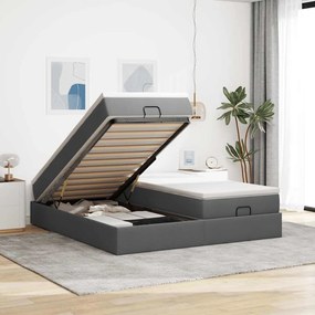 vidaXL Estrutura de cama otomana com colchões tecido cinzento escuro