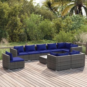 vidaXL 10 pcs conjunto lounge de jardim c/ almofadões vime PE cinzento