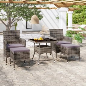 vidaXL 5 pcs conjunto jantar p/ jardim vime PE e vidro temperado cinza