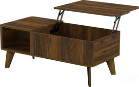 HOMCOM Mesa de Centro Elevatória com Compartimento Oculto e Prateleiras Abertas, 100x48x41-56 cm, Nogueira | Aosom Portugal